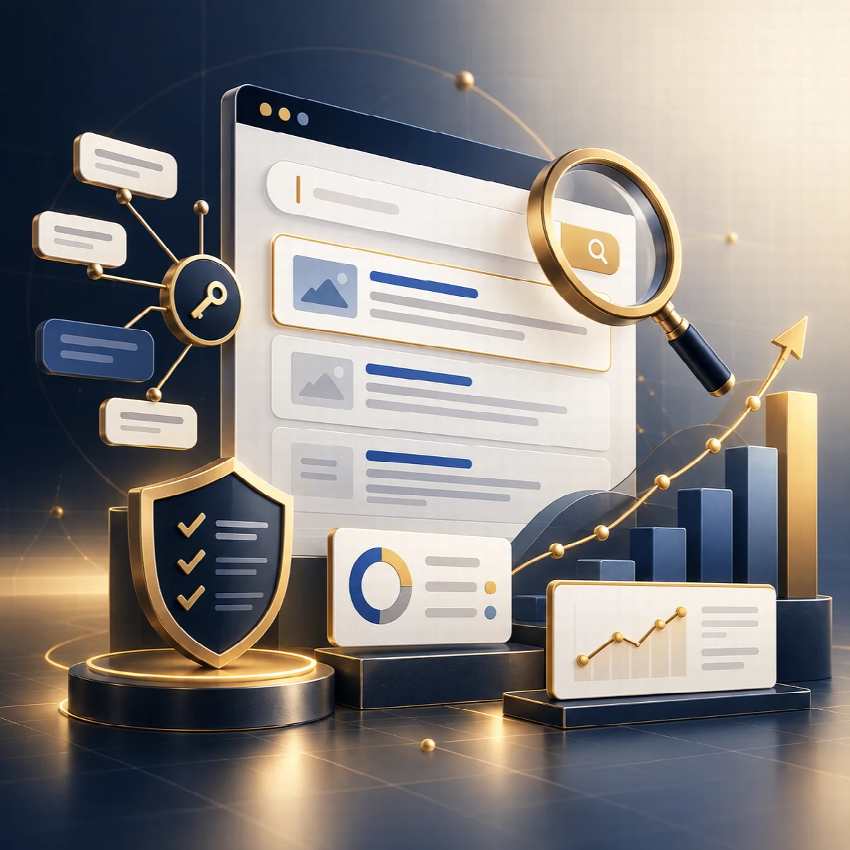 Search optimization dashboard with technical checks and organic growth